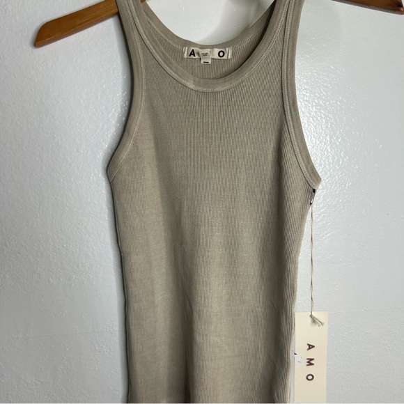 NWT AMO 100% Cotton Ribbed Scoop Neck Tan Tank Top - Picture 5 of 10